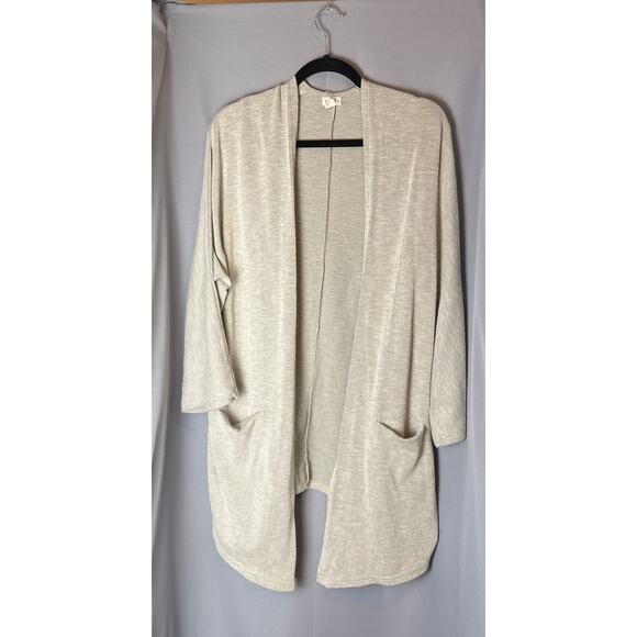 Donni Cardigan Sweater Ribbed Long Line Pockets Closet Staple Gray White OS - Picture 1 of 6